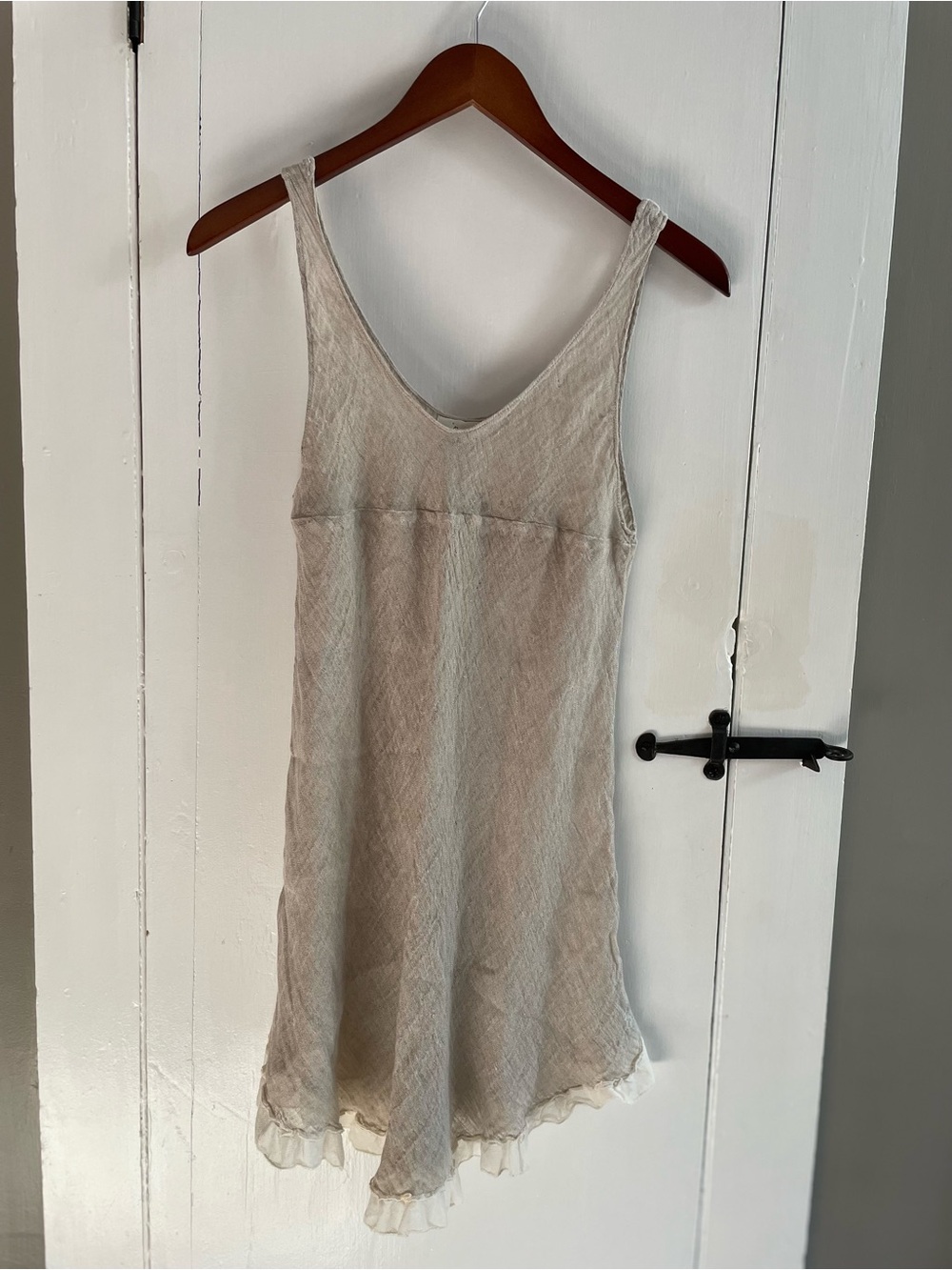 La Bottega di Brunella Textured Natural Linen Bias Cut Slip Dress Tunic Top Sz L